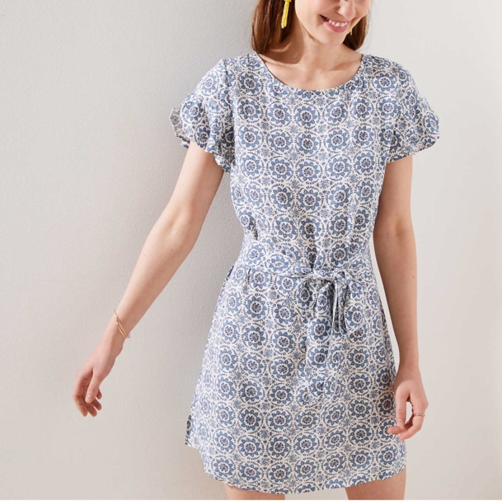 LOFT Medallion Tie Waist Dress, XS Petite, White